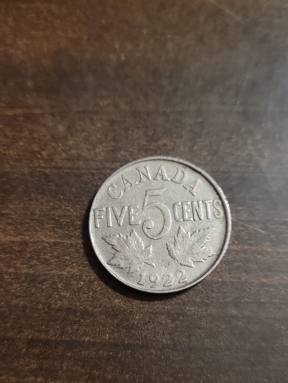Canada 1922 Five Cents Vintage Silver-Colored Coin